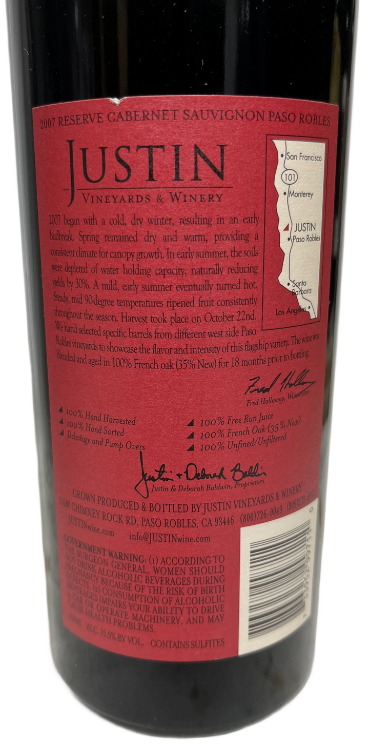2007 Justin Vineyards Reserve Cabernet Sauvignon