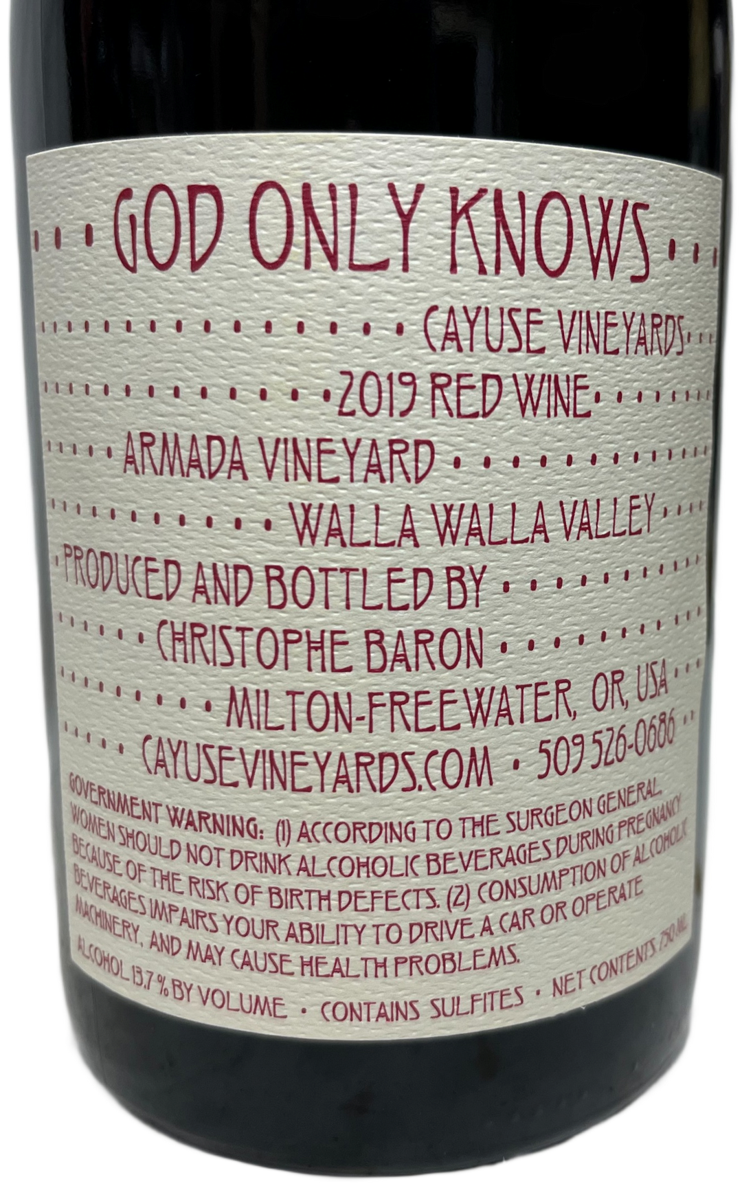 2019 Cayuse Grenache God Only Knows Armada Vineyard
