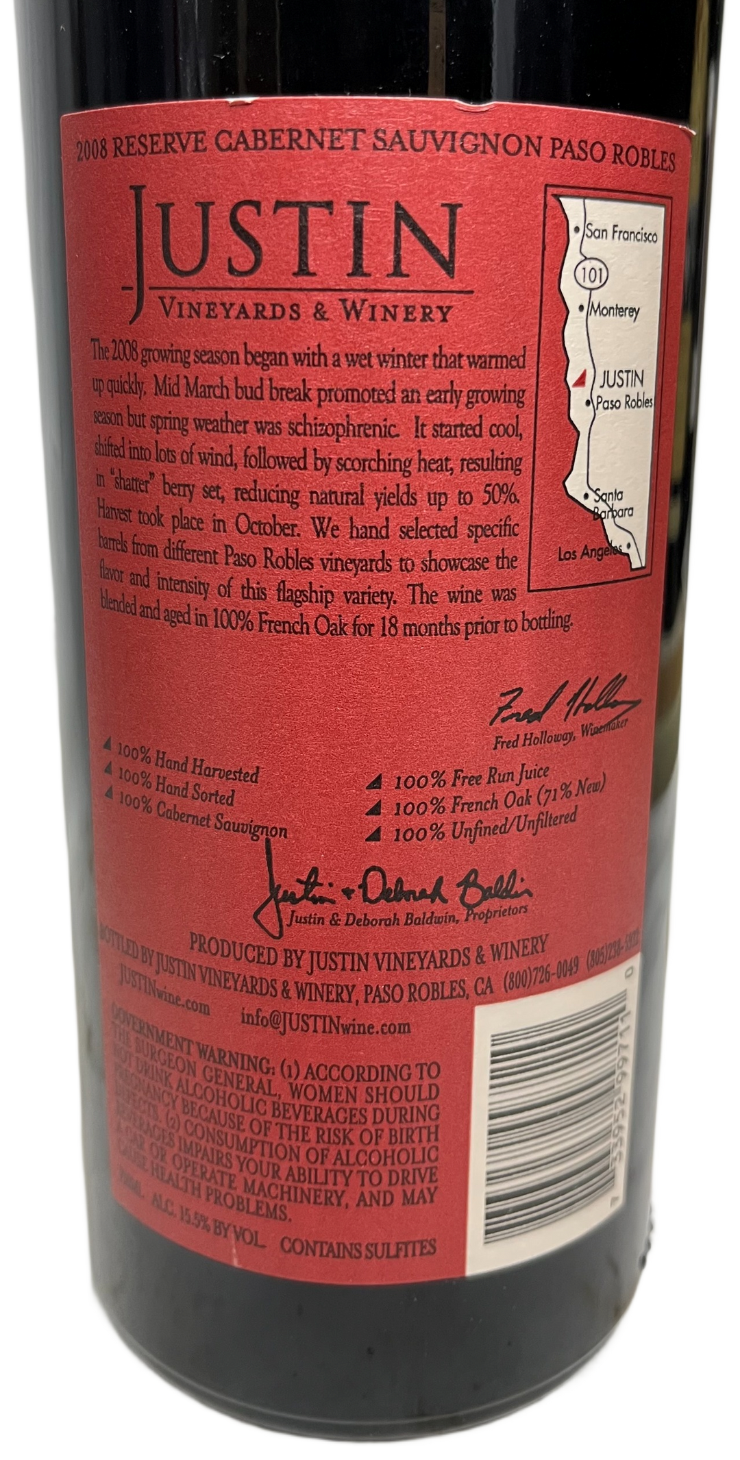 2008 Justin Vineyards Reserve Cabernet Sauvignon