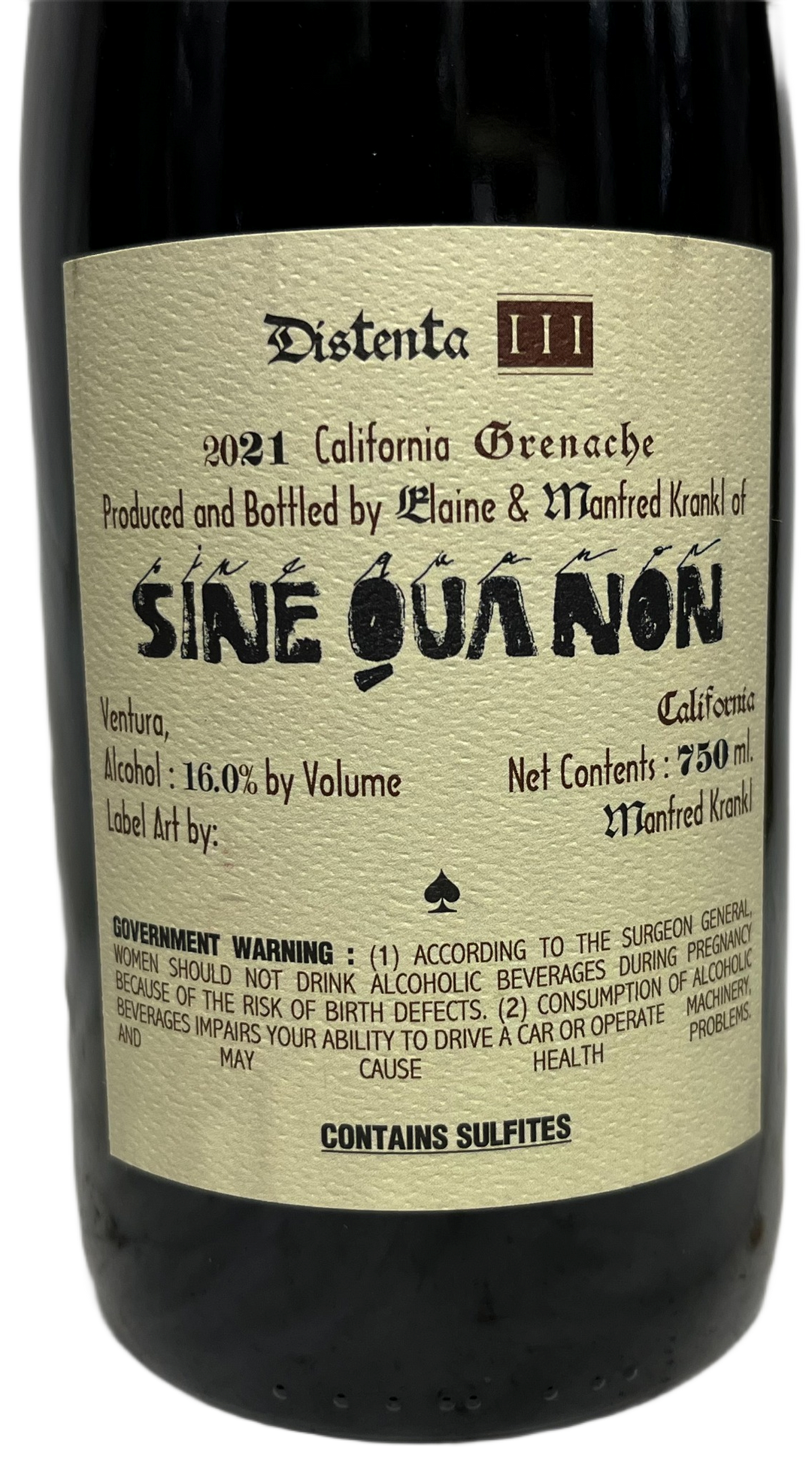 2021 Sine Qua Non Distenta III Grenache