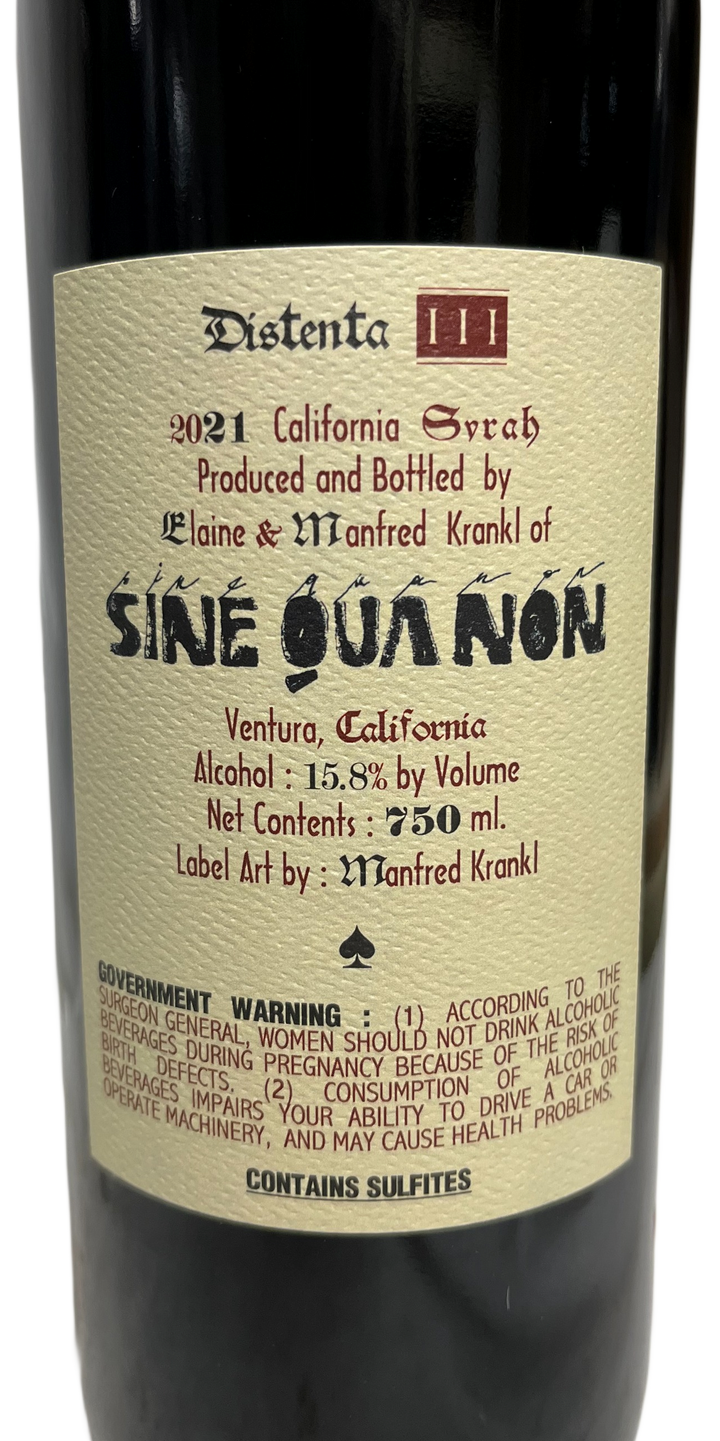 2021 Sine Qua Non Distenta III Syrah
