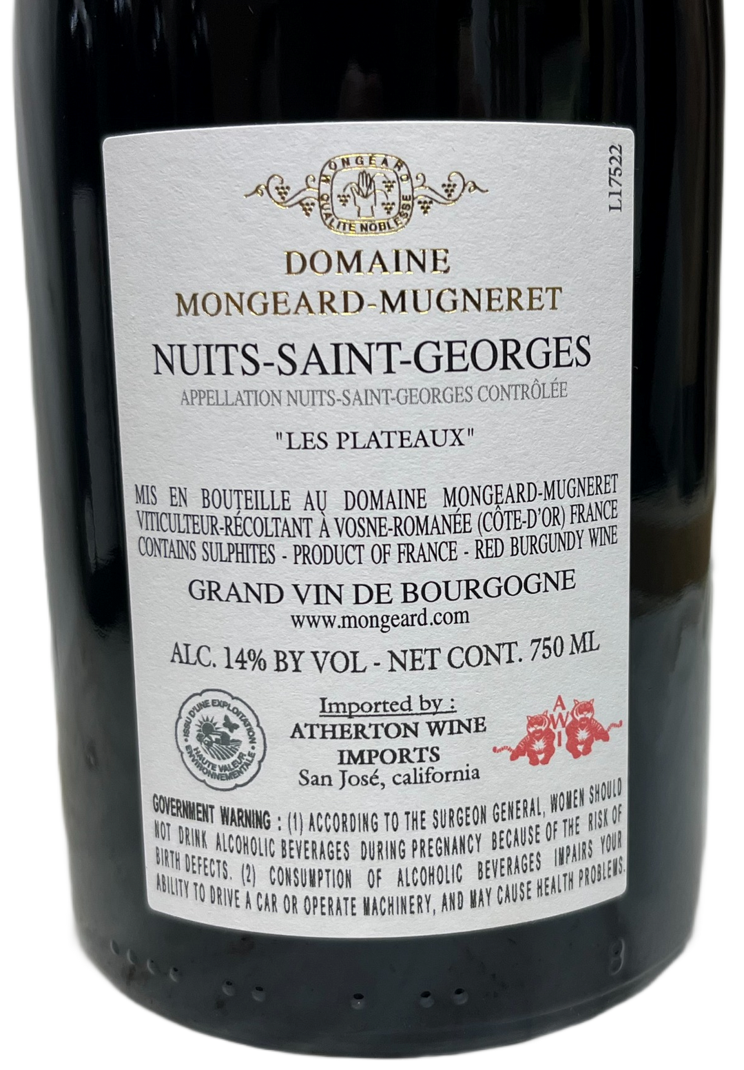 2022 Mongeard Mugneret Nuits St Georges Plateaux