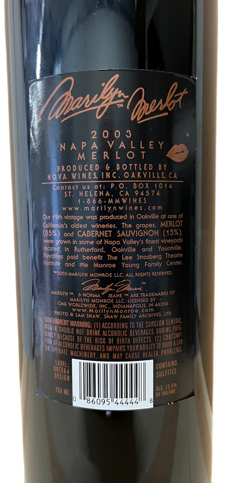 2003 Marilyn Merlot Napa Valley Merlot Etched - Scratch and Dent