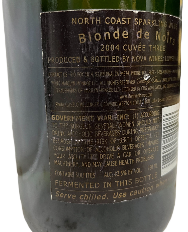 2004 Marilyn Monroe Blonde de Noirs Cuvee Three North Coast Sparkling Wine- Scratch and Dent