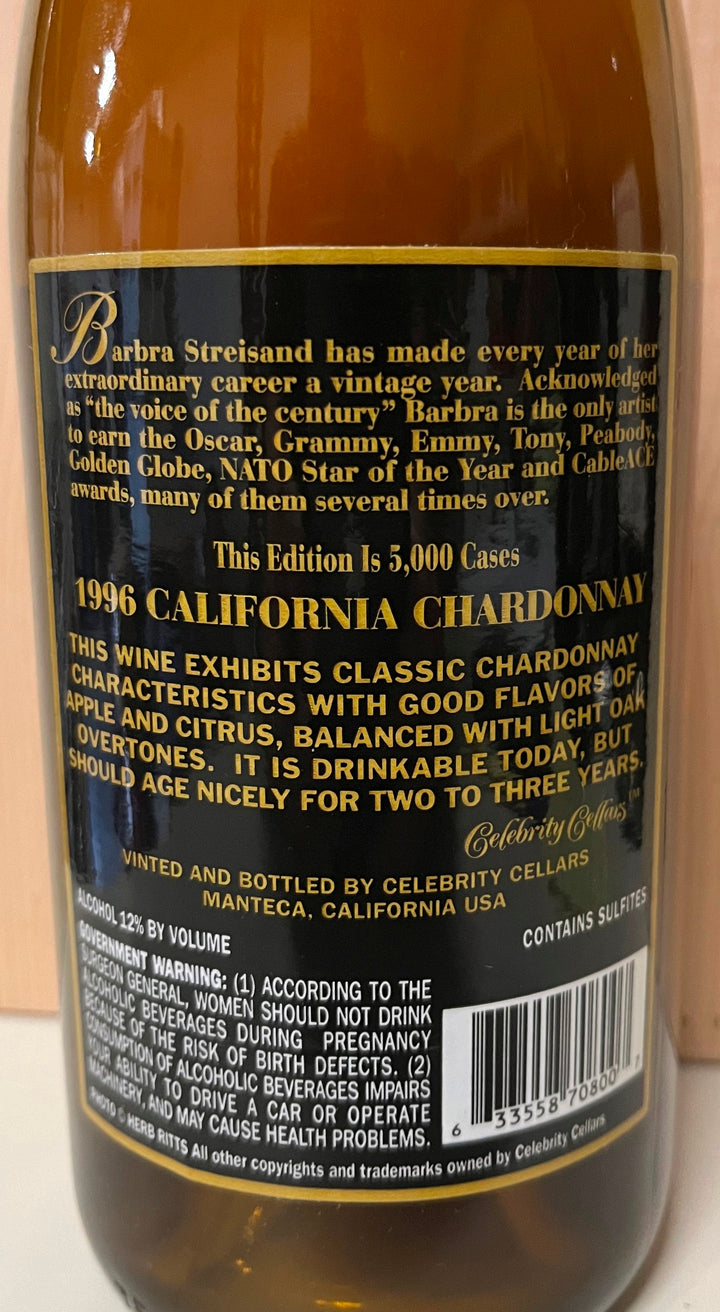 1996 Celebrity Cellars Barbra Streisand Chardonnay Wine