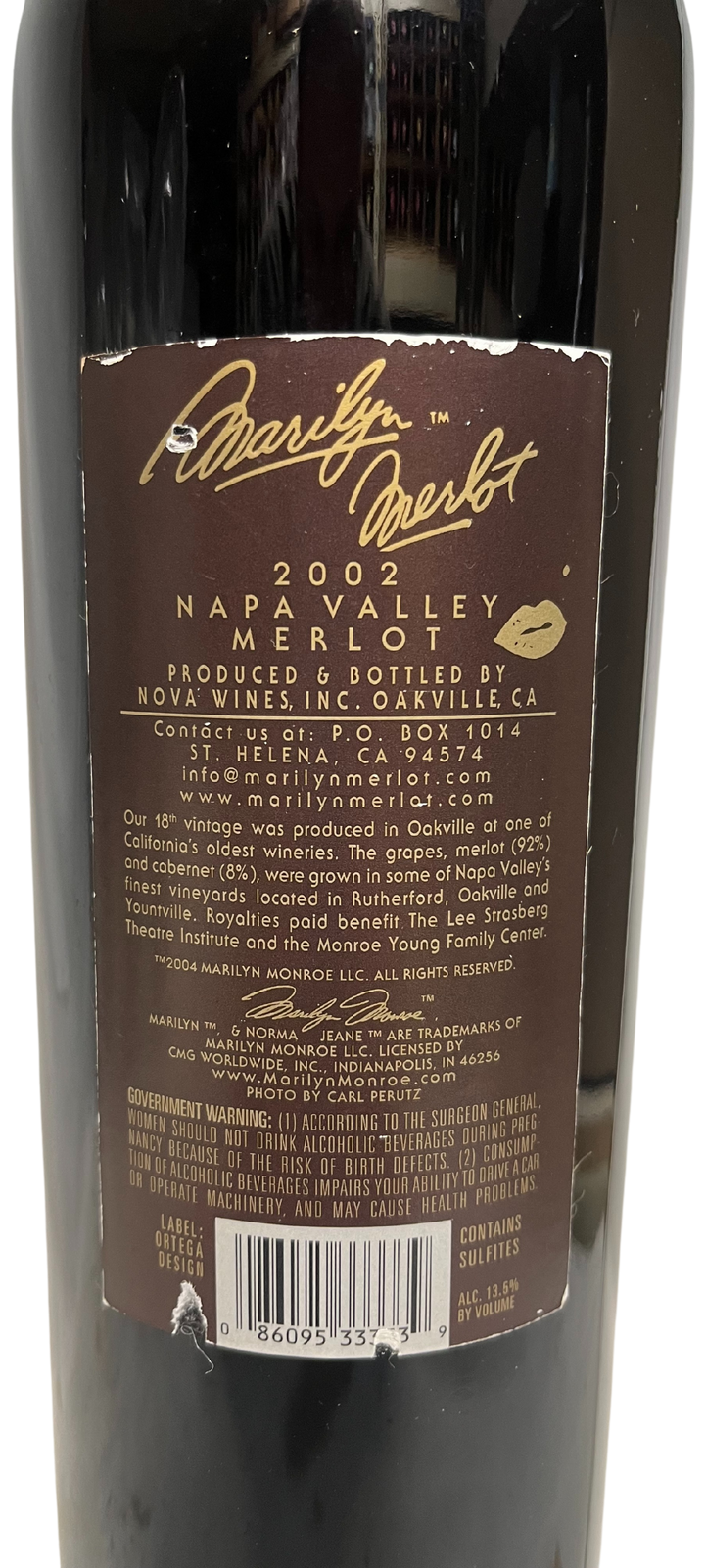 2002 Marilyn Merlot Napa Valley Merlot Etched - Scratch and Dent