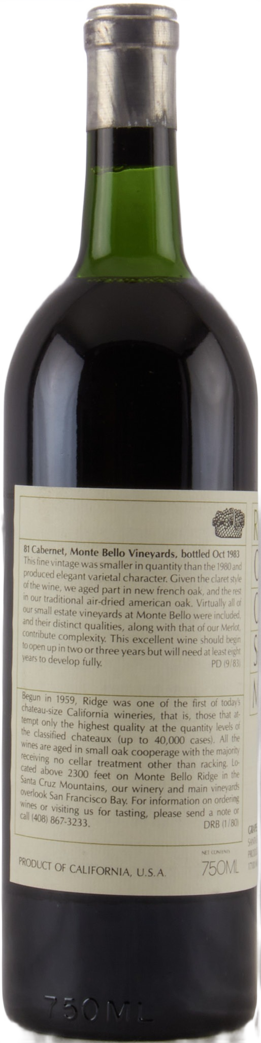 1981 Ridge Monte Bello Proprietary Red